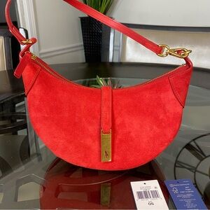 Polo Ralph Lauren Polo ID Suede Mini Shoulder Bag Geranium Red NWT